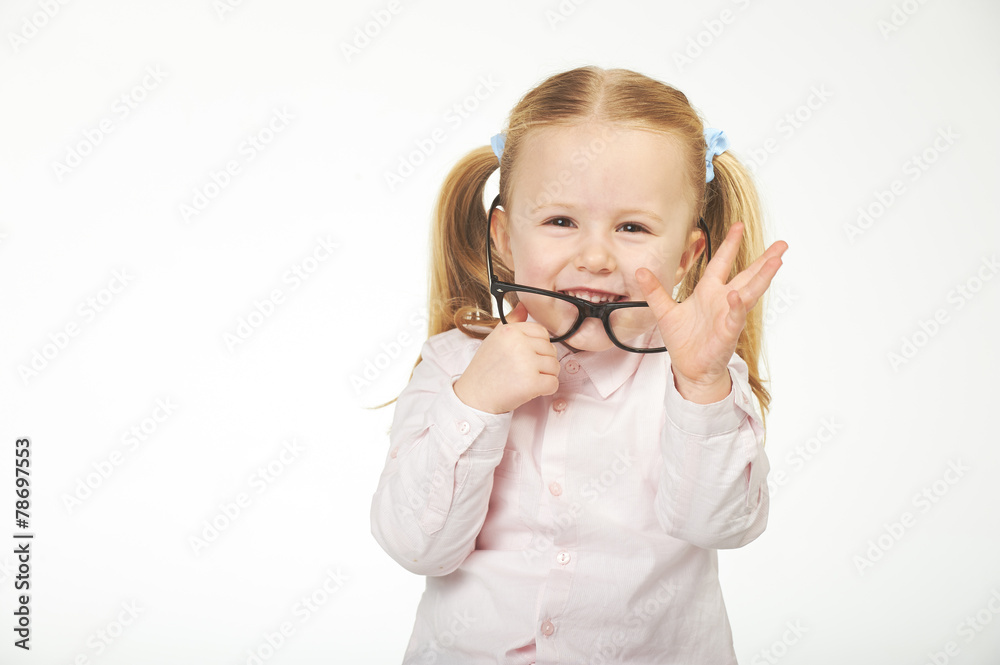 Cute little girl with glasses on a white background Cute little girl with glasses on a white background