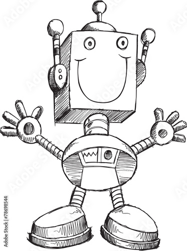 Doodle Sketch Robot Vector Illustration Art