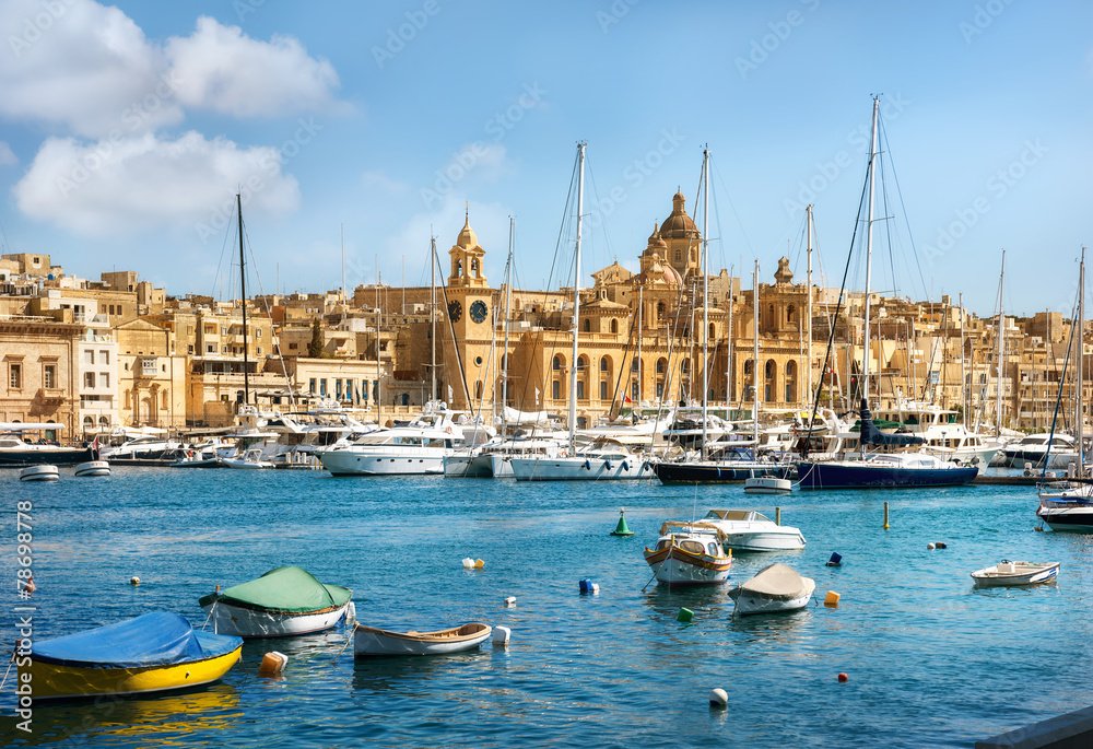 View of town and harbour. Valletta. Malta