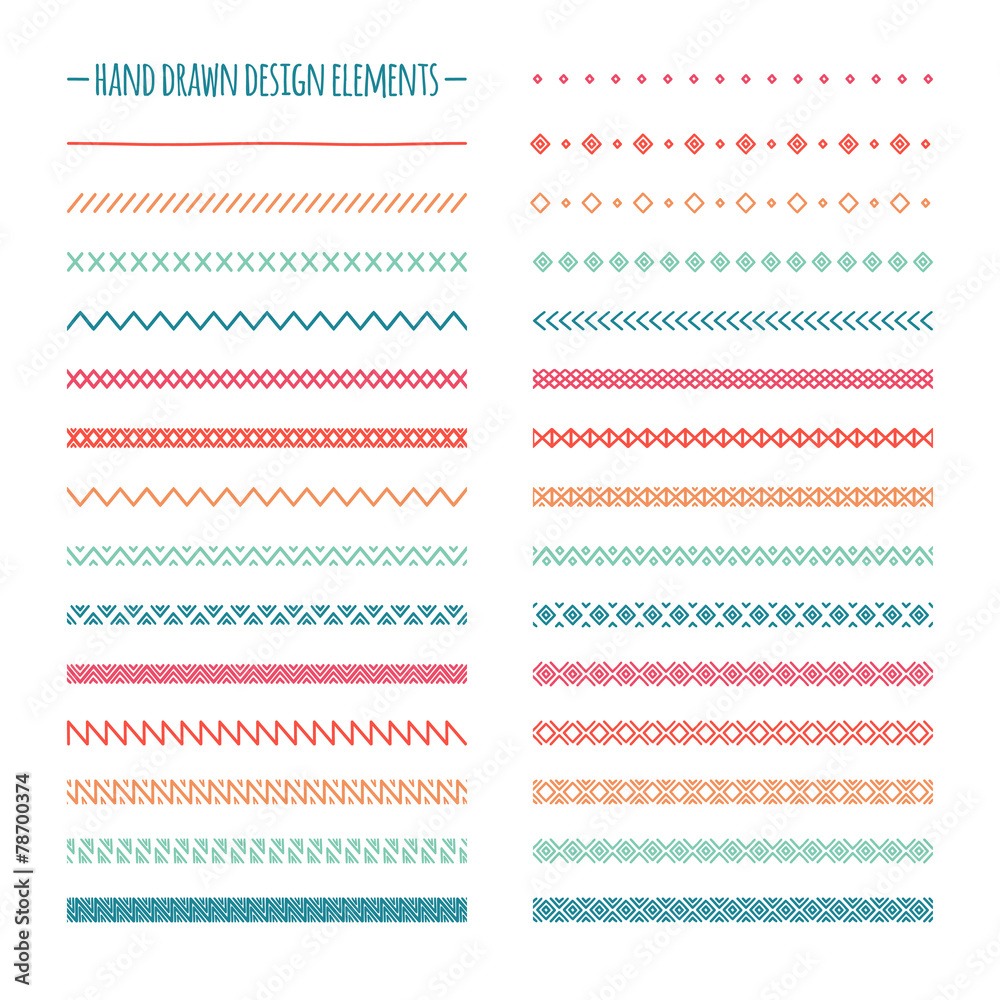 Hand drawn vector line border set and scribble design element