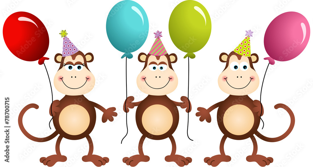Naklejka premium Birthday monkeys with balloons