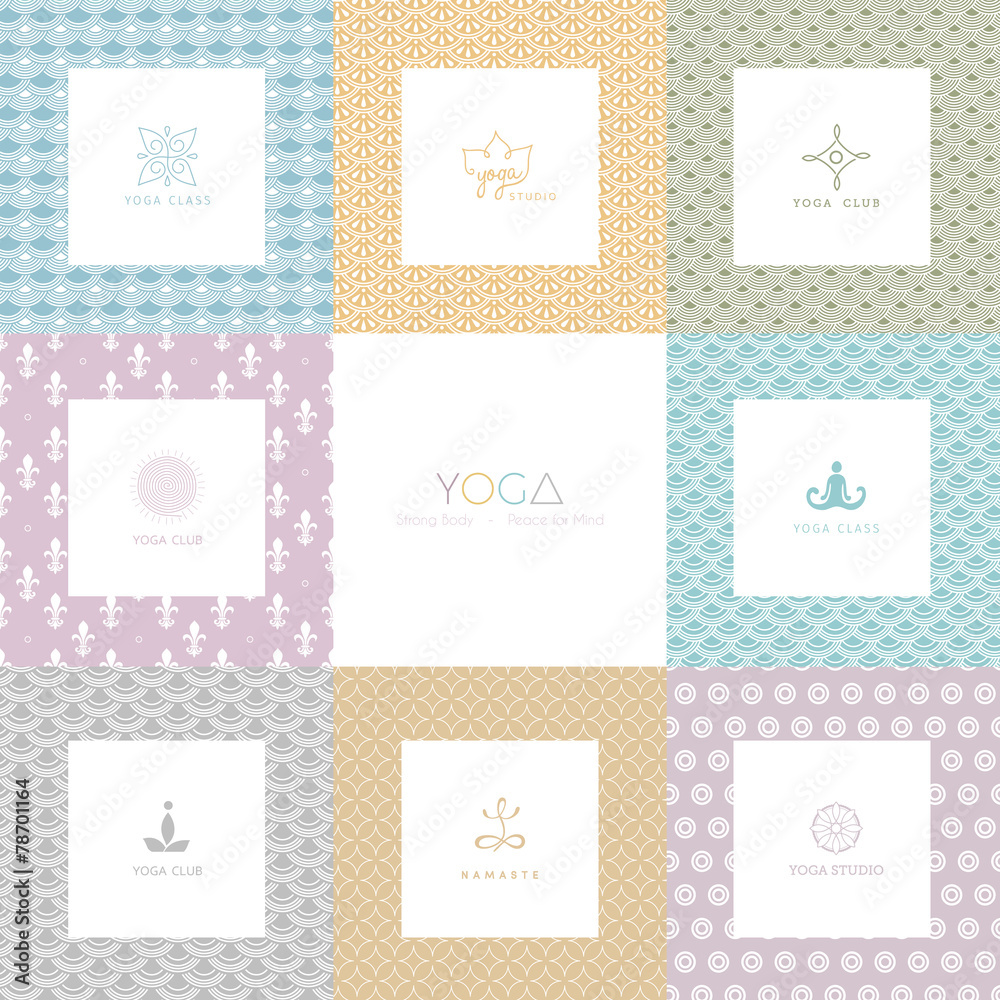 Set of logos and patterns for a yoga studio