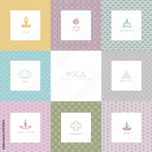 Set of logos and patterns for a yoga studio