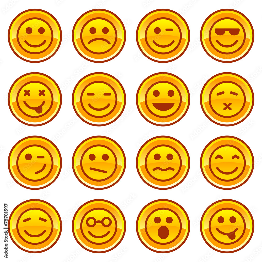 Smiley coins gold icons, signs symbol set Smiley coins gold icons, signs symbol set