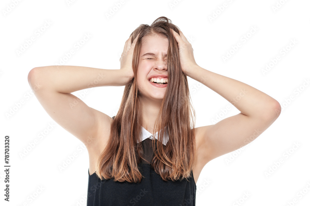 Young teenage girl with headache isolated Young teenage girl with headache isolated