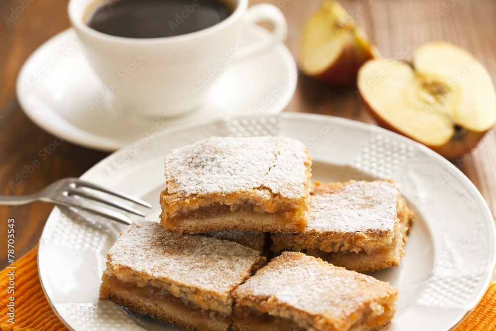 cakes with apples and coffee for the breakfast cakes with apples and coffee for the breakfast