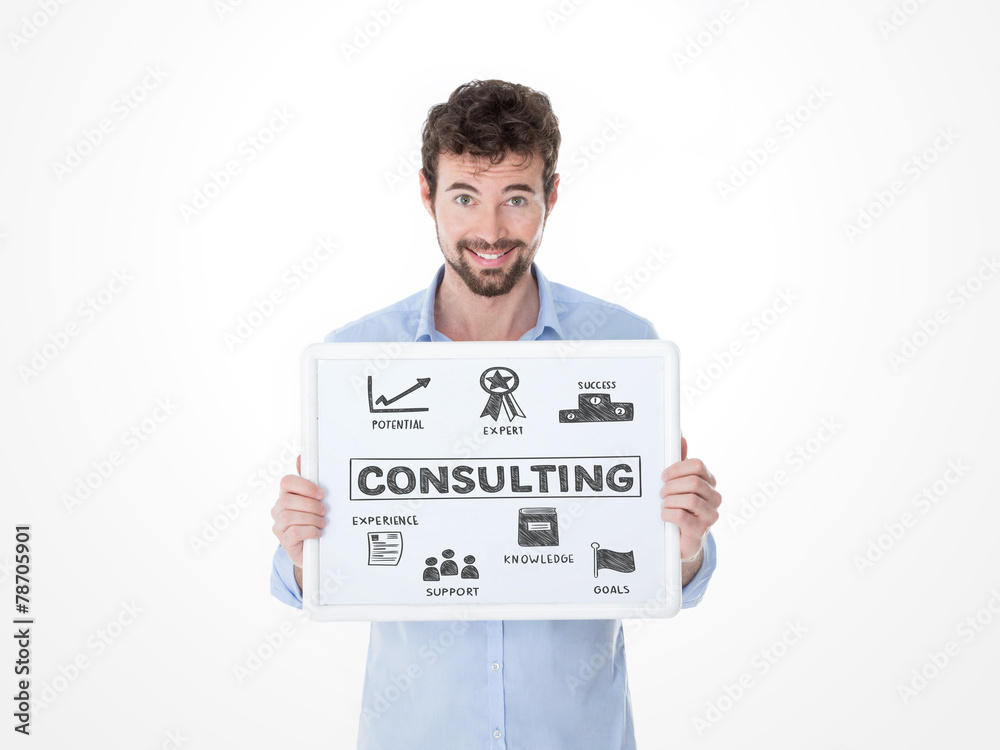 young man offers his consulting for business young man offers his consulting for business