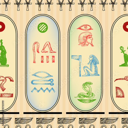 Egyptian hieroglyphics seamless pattern