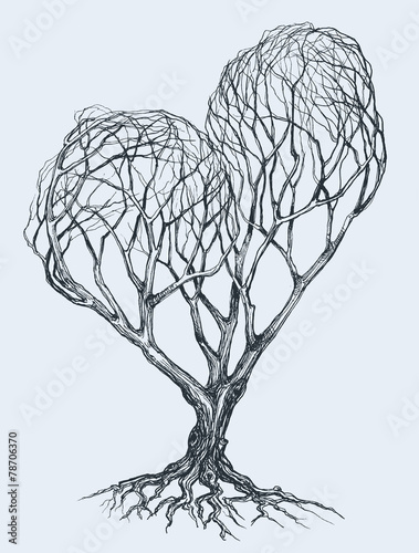 Graphic heart shaped tree sketch