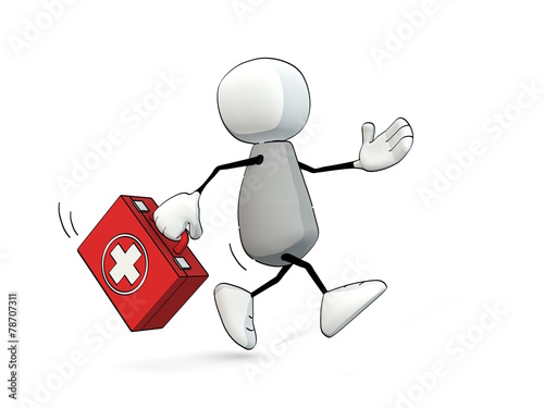 little sketchy man hurrying with first aid box