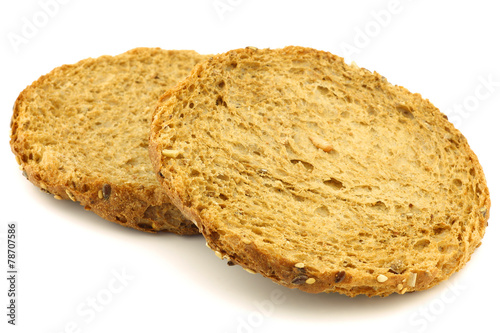 Dutch traditional "Waldkorn" wholemeal rusks on a white backgrou