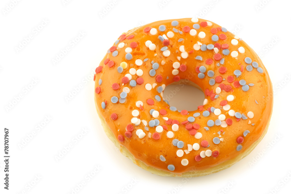 orange donut with red,white and blue sprinkles orange donut with red,white and blue sprinkles