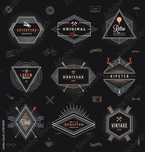 Set of hipster trendy emblems, labels and sign