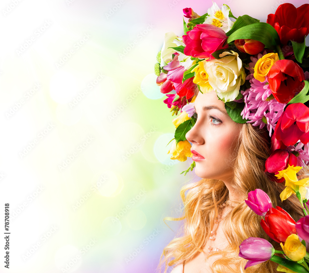 Spring portrait - hat of flowers Spring portrait - hat of flowers