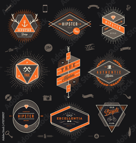 Set of hipster trendy emblems, labels and sign