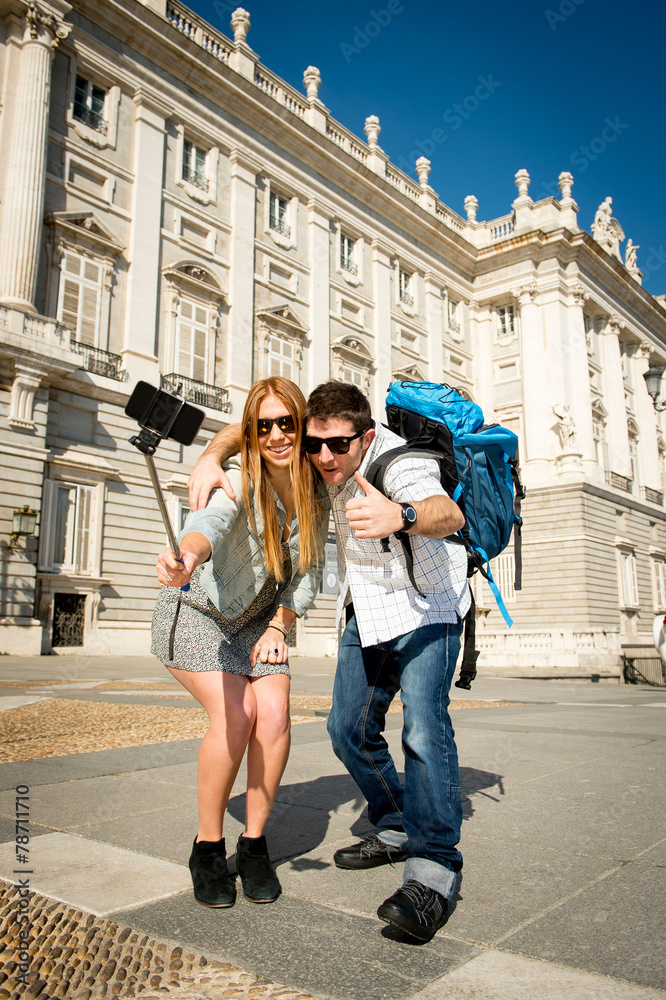 friends tourist couple exchange students taking selfie