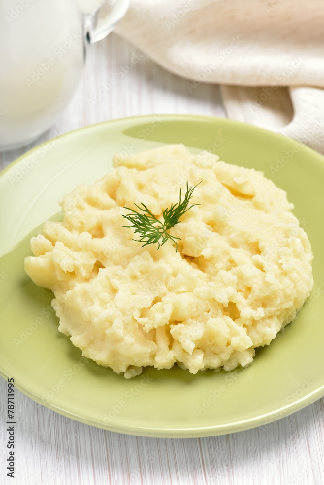 Mashed potato on green plate