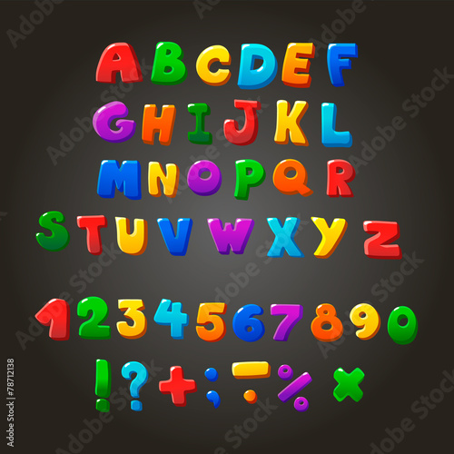 Multicolored kids  Font   letters  numbers and orthographic