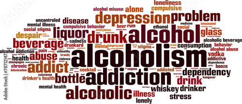 Alcoholism word cloud concept. Vector illustration