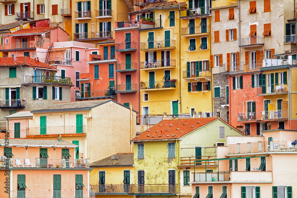 Colourful apartment buildings in Cinque terre, Italy.
