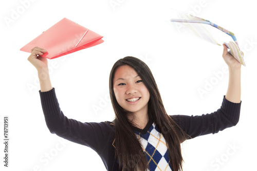 Young Asian student isolated on white background.
