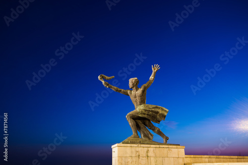 Canvas Print Freedom historical statue symbol of Budapest at night, part of memorial historic