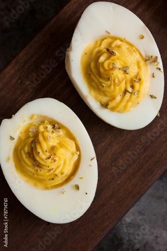 Deviled eggs overhead view