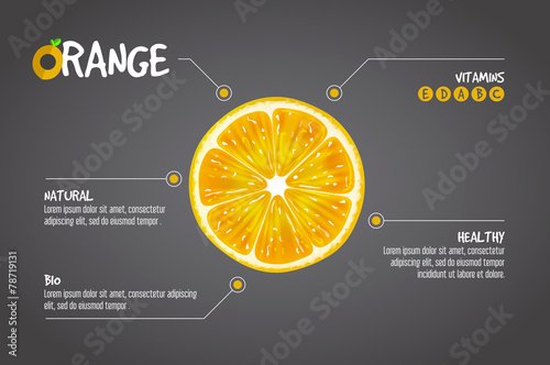 Naklejka Pomarańczowy infografiki. Ilustracja wektorowa owoców cytrusowych świeżych