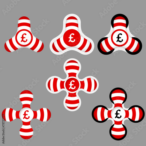 abstract red and white icons and pound sterling symbol