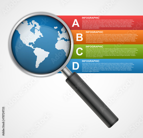 Abstract infographic with a magnifying glass.