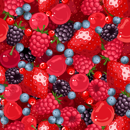 Seamless background with various berries. Vector illustration.