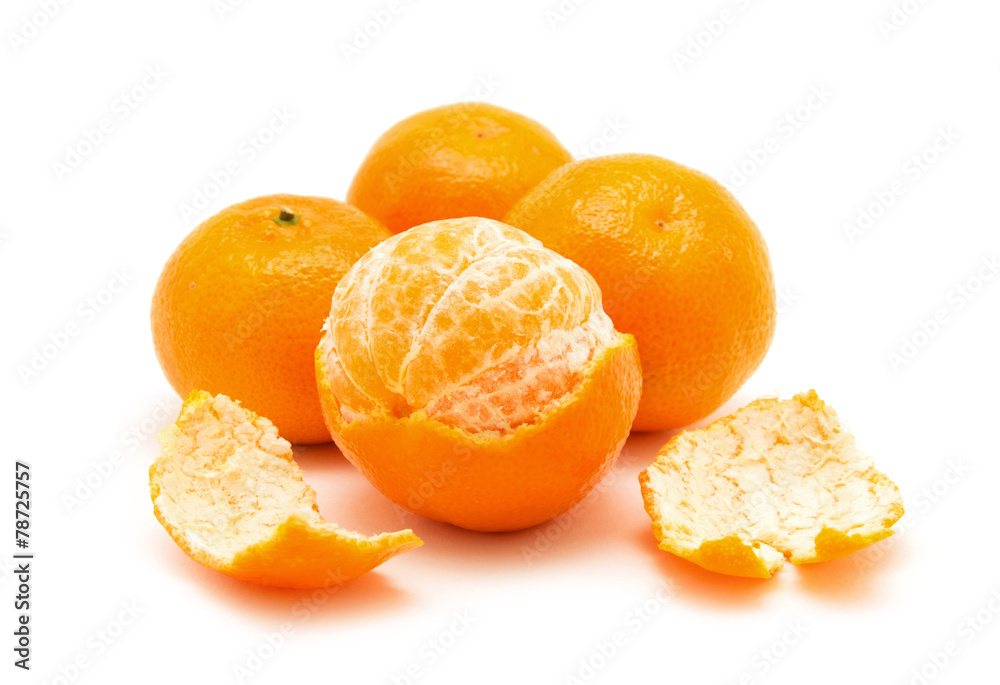 tangerine or mandarin fruit isolated on white background - obrazy, fototapety, plakaty 