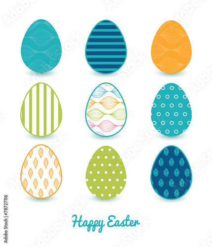 Vector colorful horizontal ogee set of nine colorful Easter eggs