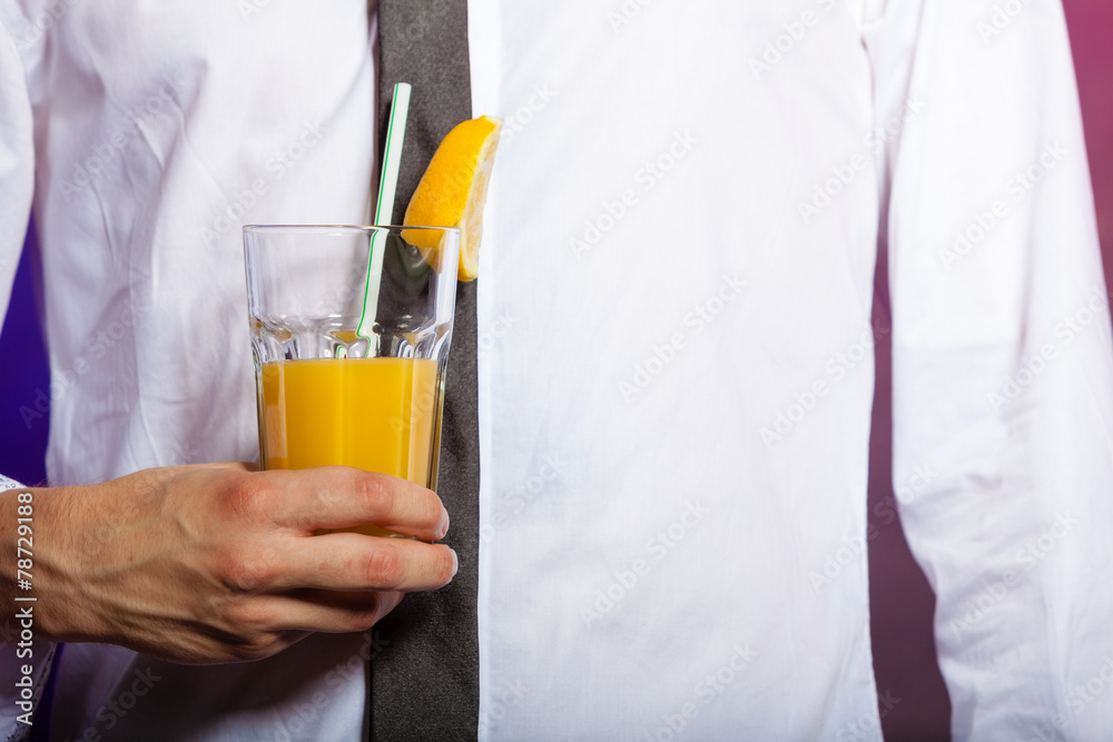 Young man bartender preparing alcohol cocktail drink