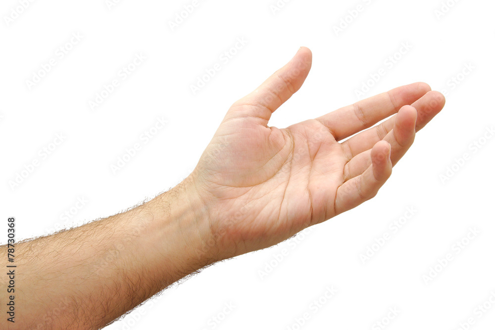 Man hand open and ready to help or receive. Gesture isolated on Man hand open and ready to help or receive. Gesture isolated on