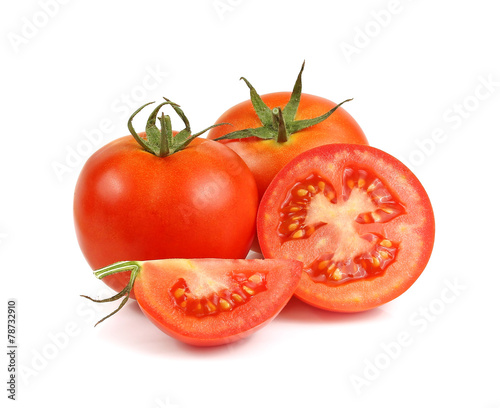 Tomato. Whole and a half isolated on white