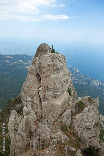 Orthodox cross on the top of mount Ai-Petri, Crimea