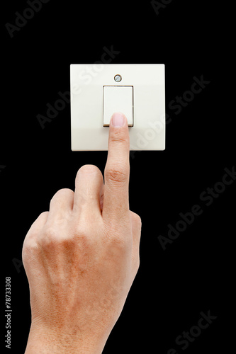 Obraz na płótnie One finger switching turned on off, press the button w salonie