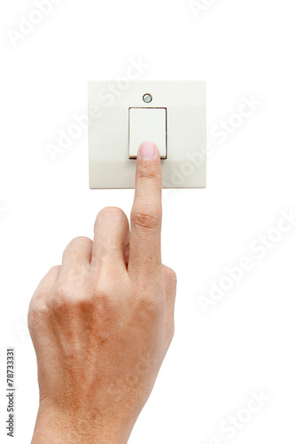 Obraz na płótnie One finger switching turned on off, press the button w salonie