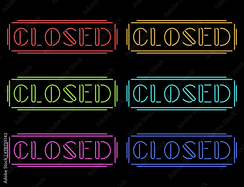 Set of colorful neon Closed signs