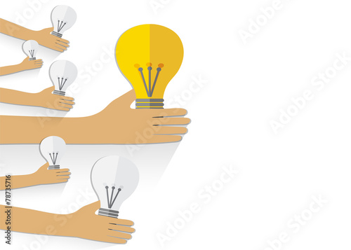 Teamwork management concept.  Hand keep bulb. Vector background.