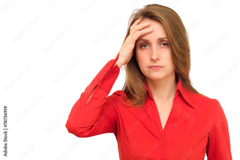 Woman with a headache isolated on white background Woman with a headache isolated on white background