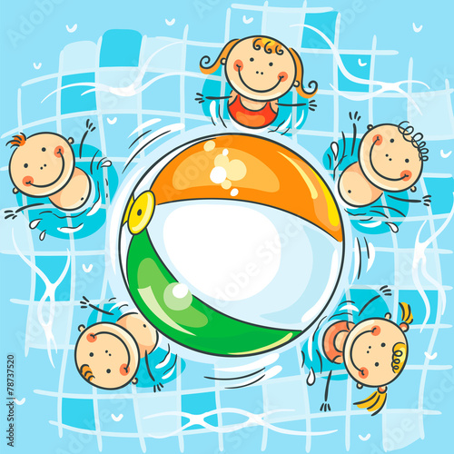 Kids playing ball in the swimming pool