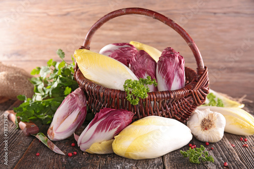 basket with raw chicory photo