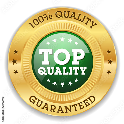 Green Top Quality Badge With Gold Border