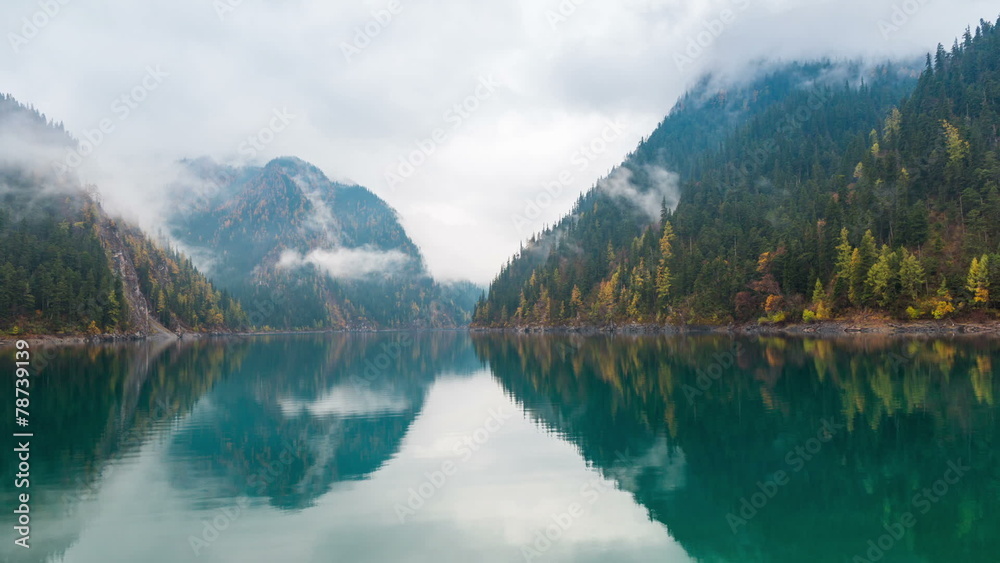 beautiful long lake at jiuzhaigou,time lapse photography