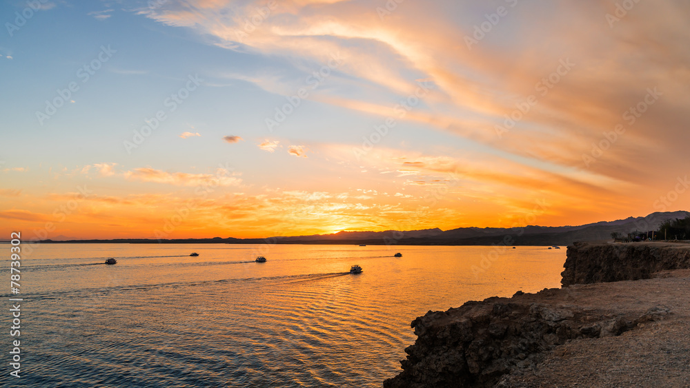 Boats on Red sea at sunset, Sharm el Sheikh, Egypt Boats on Red sea at sunset, Sharm el Sheikh, Egypt