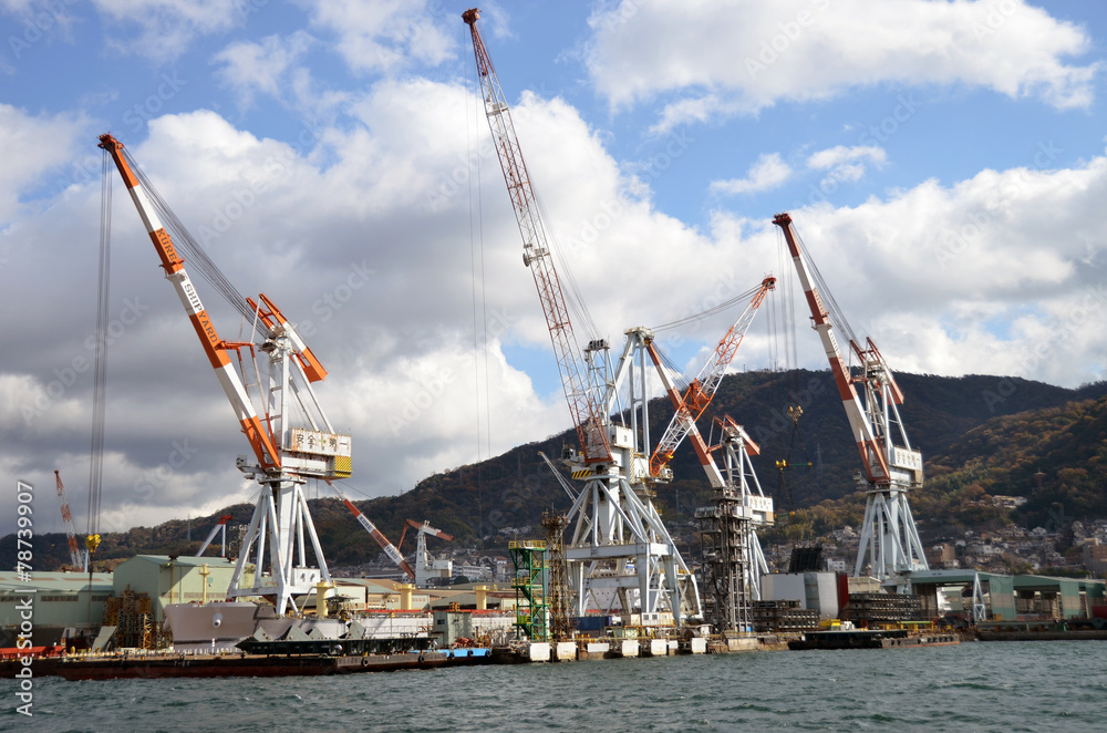 Fototapeta premium Harbor crane in shipyard, Kure, Hiroshima, Japan