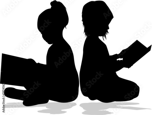 Silhouette of a girl reading a book.