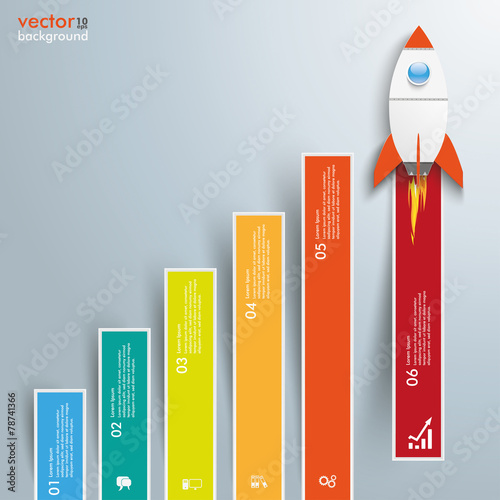 Chart Growth Colored Bars Rocket